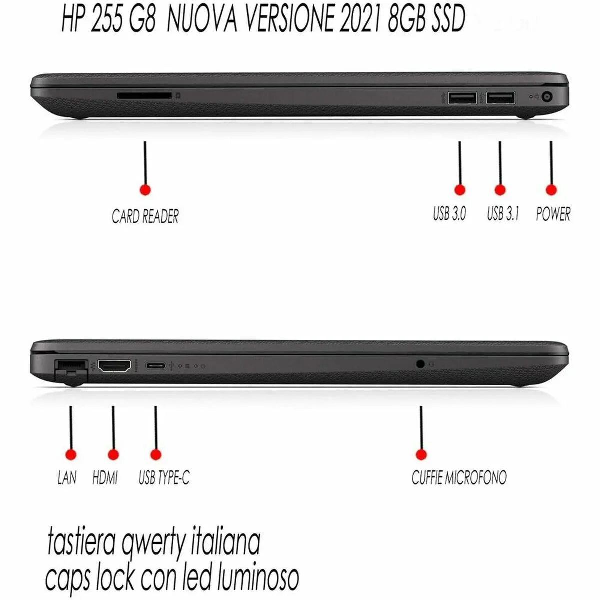 Laptop HP 255 G8 HD AMD 3020e 8 GB RAM 256 GB 256 GB SSD - Yestore