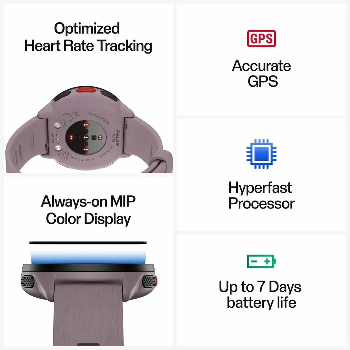 Smartwatch con Podometro Running Polar Viola 1,2" - Yestore