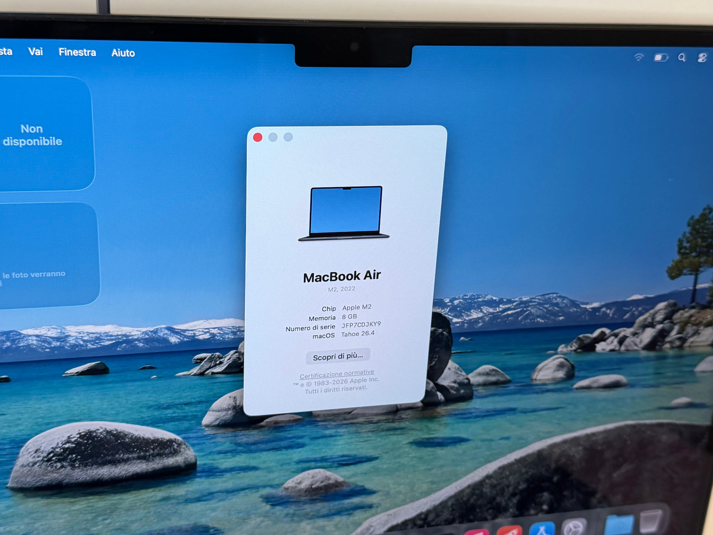 MacBook Air 13" 2022 | M2 8-Core | 8GB RAM | 256GB SSD | Mezzanotte
