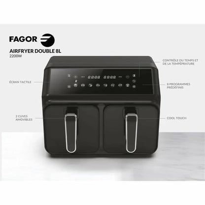 Friggitrice ad Aria Fagor FG2X4L Nero noir 2200 W 8 L - Yestore