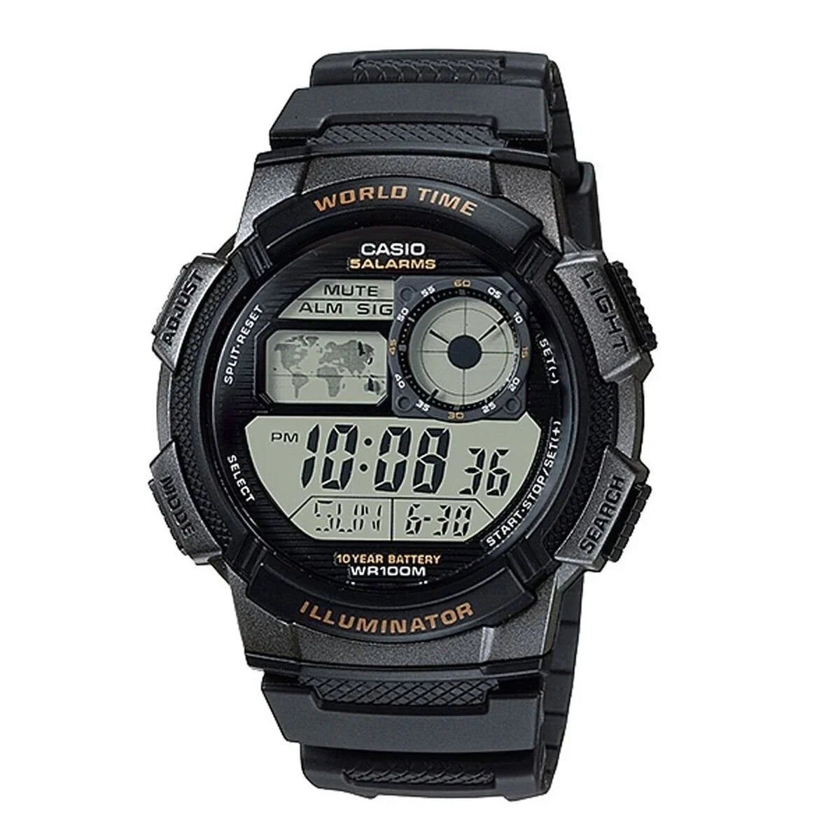 Orologio Unisex Casio WORLD TIME ILLUMINATOR - 5 ALARMS. 10 YEAR BATTERY Nero Grigio (Ø 48 mm) - Yestore