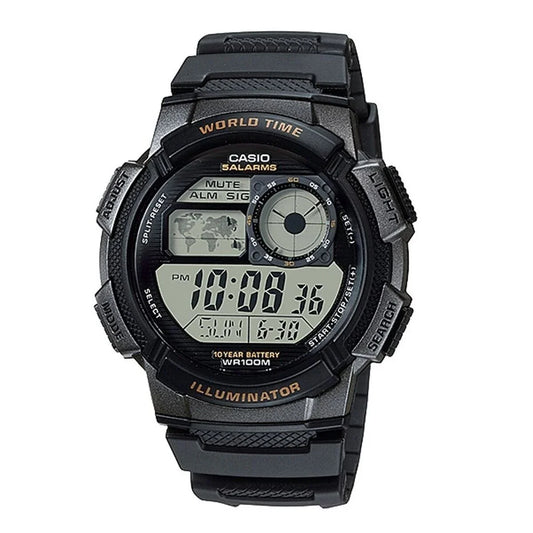 Orologio Unisex Casio WORLD TIME ILLUMINATOR - 5 ALARMS. 10 YEAR BATTERY Nero Grigio (Ø 48 mm) - Yestore