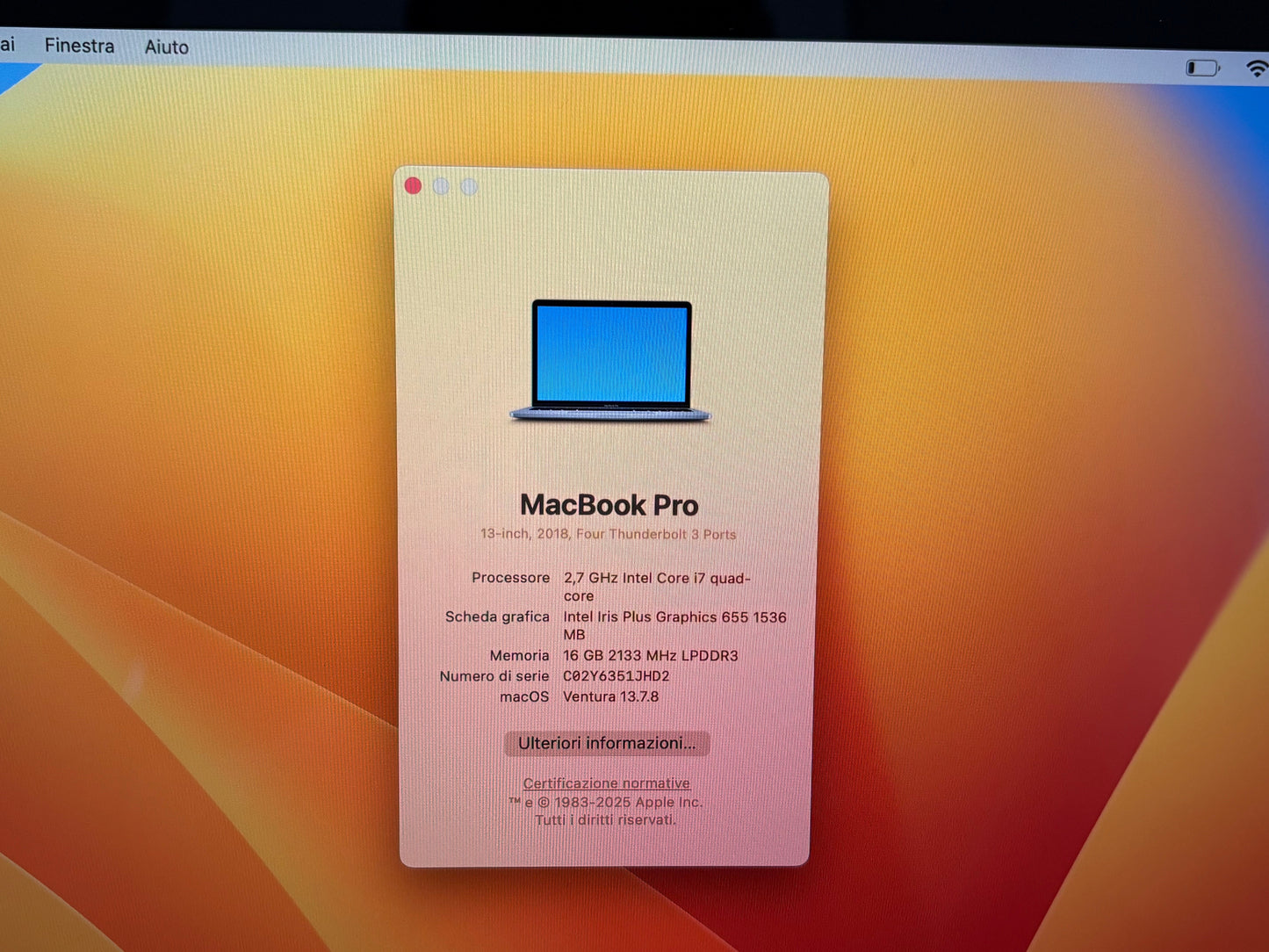 MacBook Pro 13" 2018 | i7 | 16GB RAM | 512GB SSD | Touch Bar | Grigio