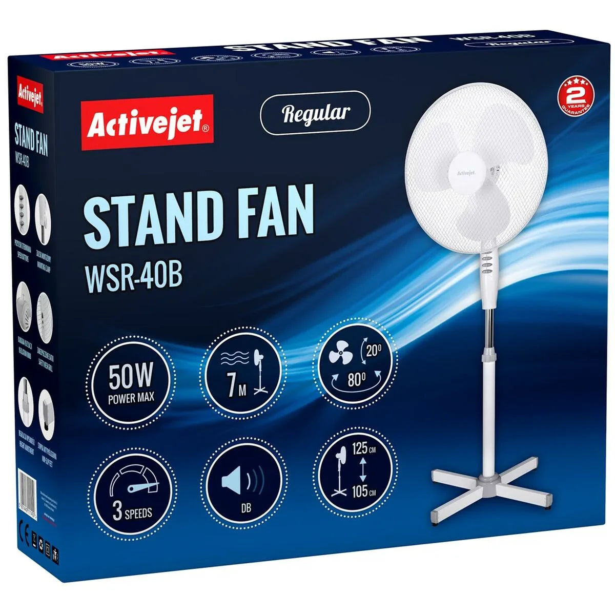 Ventilatore a Piantana Activejet WSR-40B Bianco Grigio Argentato 50 W - Yestore