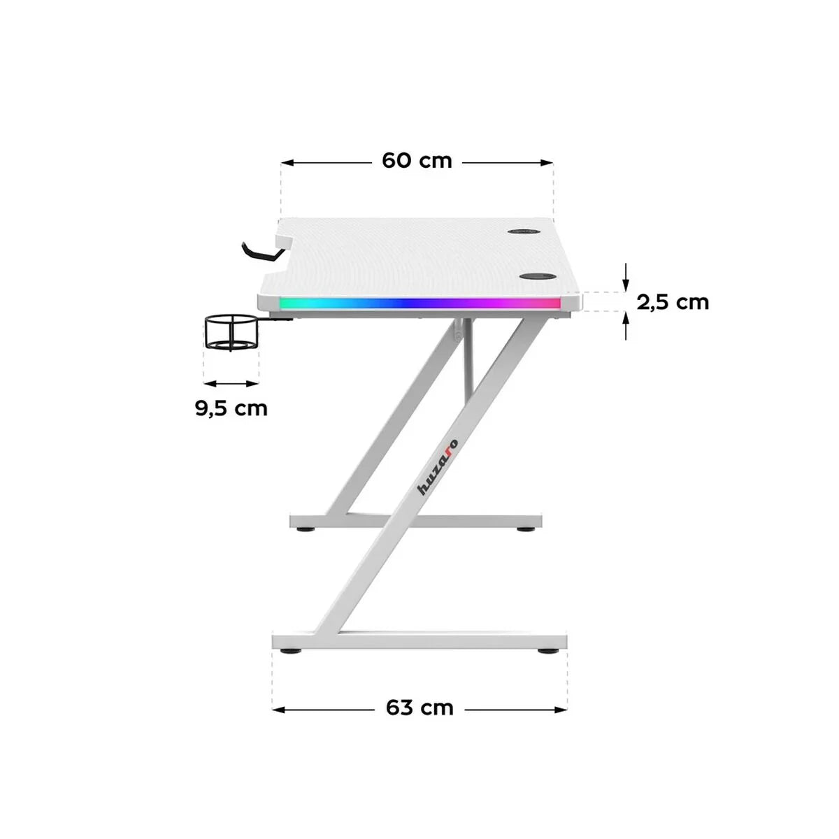 Scrivania Gaming Huzaro HZ-Hero 2.5 White RGB Bianco 120 x 75 x 60 cm - Yestore