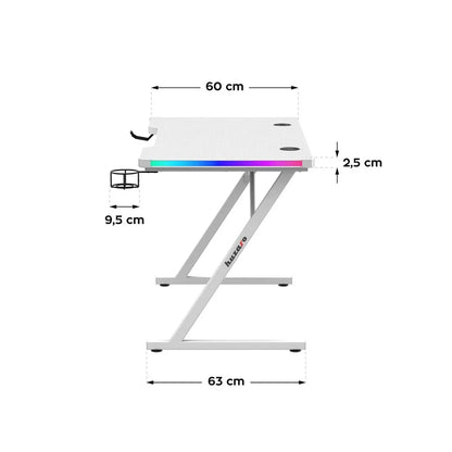 Scrivania Gaming Huzaro HZ-Hero 2.5 White RGB Bianco 120 x 75 x 60 cm - Yestore