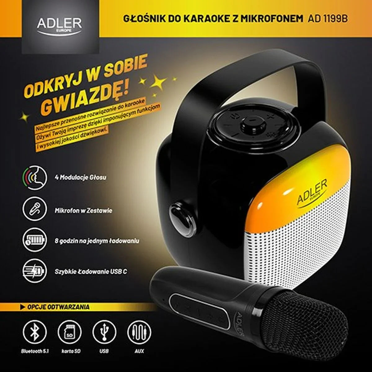 Altoparlante Bluetooth Portatile Adler AD 1199b Grigio - Yestore
