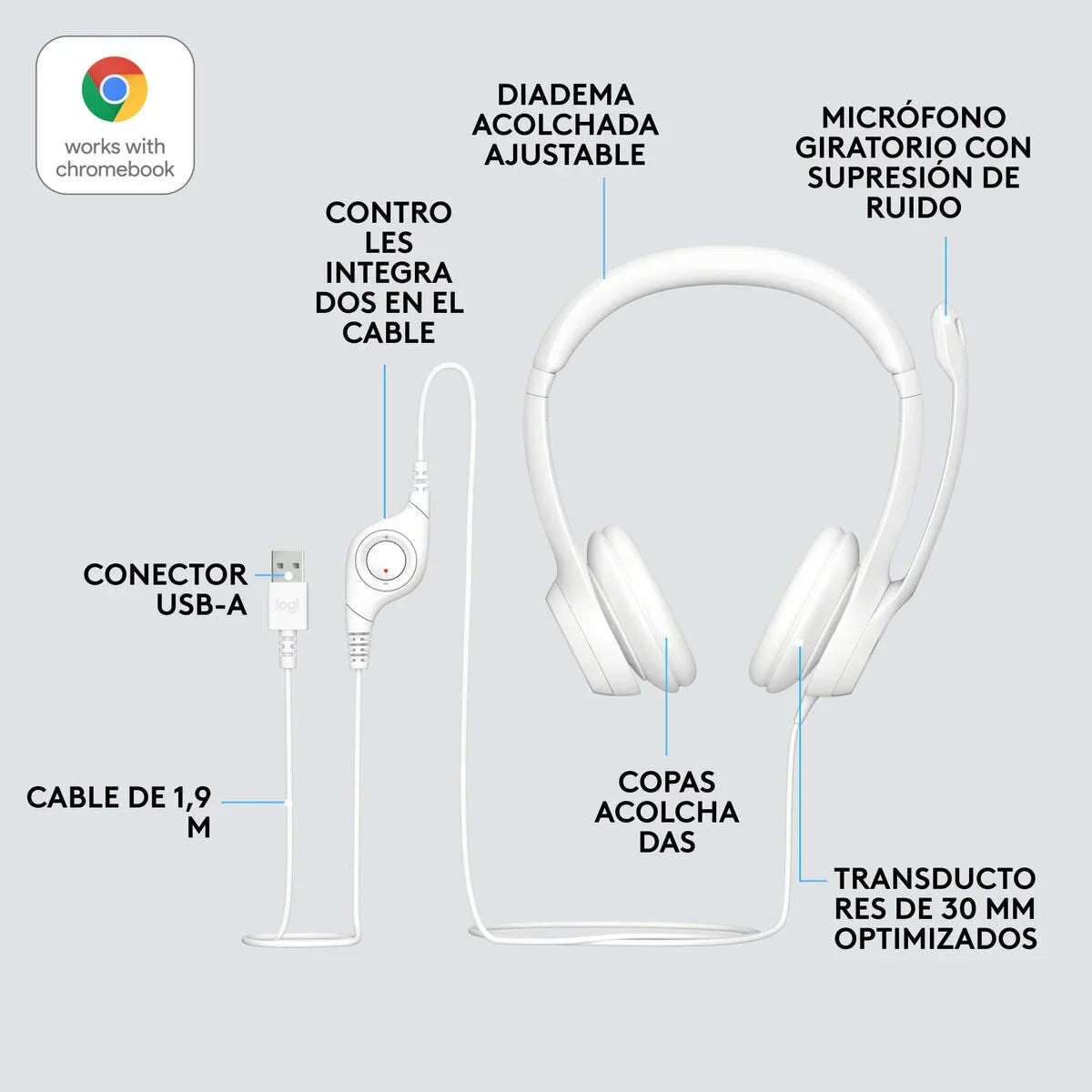 Headphones Logitech H390 White - Yestore
