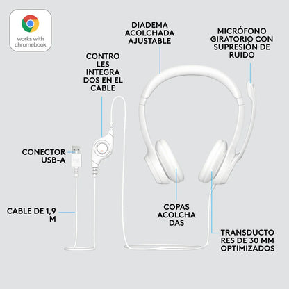 Headphones Logitech H390 White - Yestore