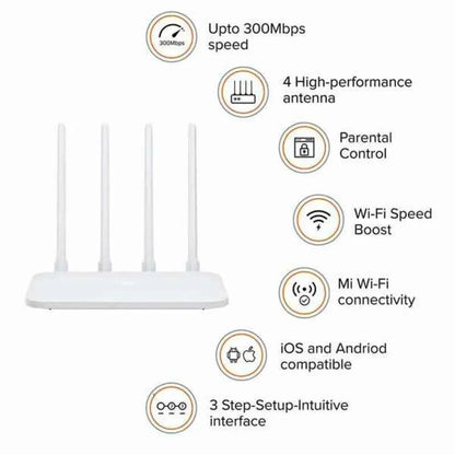Router Xiaomi WiFi Router 4С Bianco Mini USB Ethernet LAN USB x 3 Wi-Fi 300 Mbps - Yestore