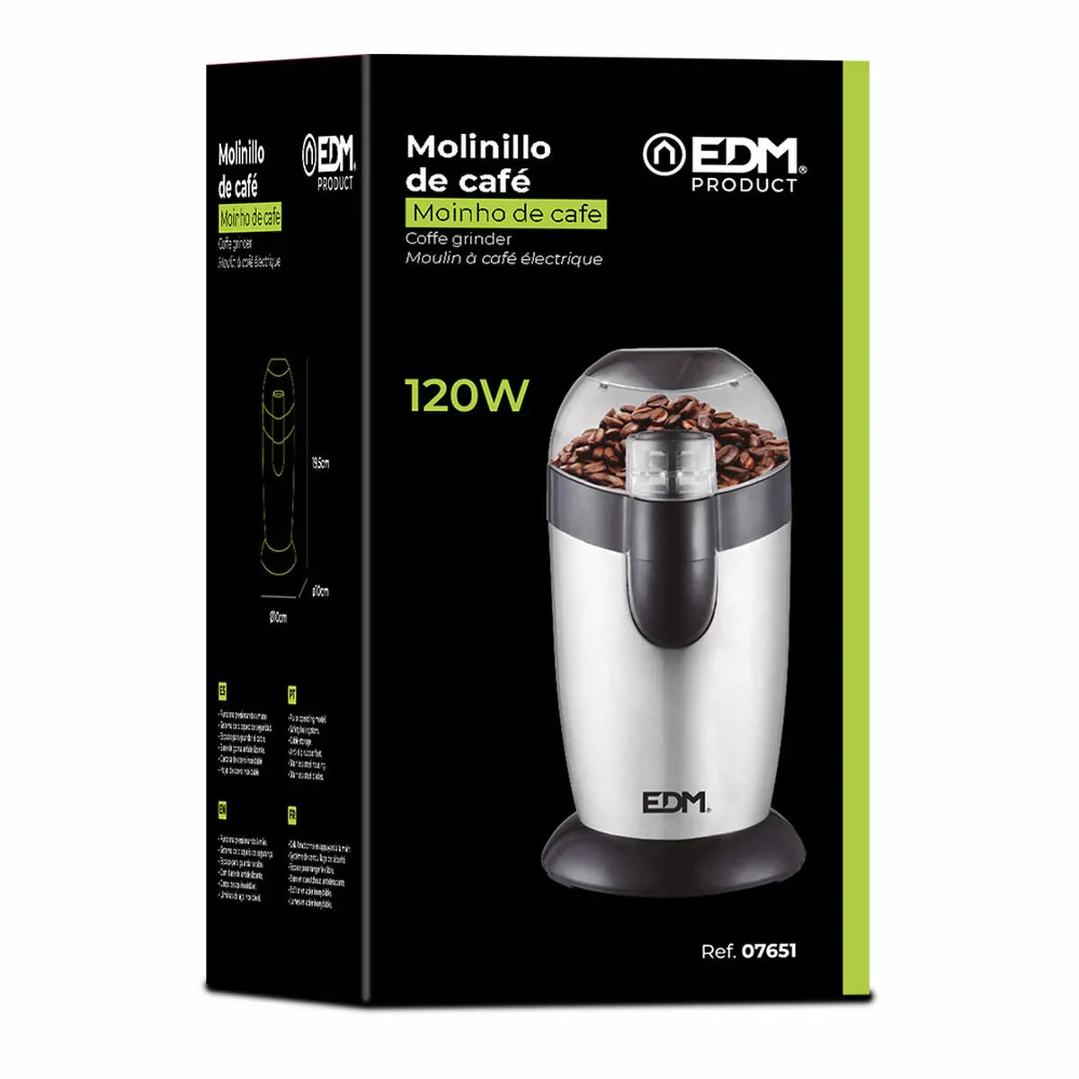 Macinacaffè EDM 07651 120 W Multicolore 1 L - Yestore