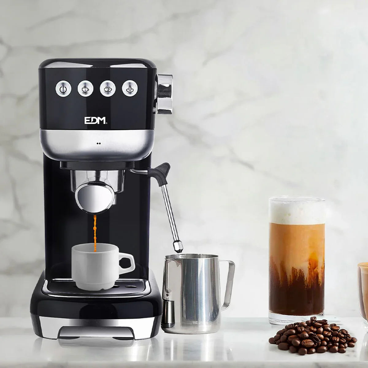Caffettiera Express a Leva EDM 07707 Nero 2 Tazze 1,3 L - Yestore