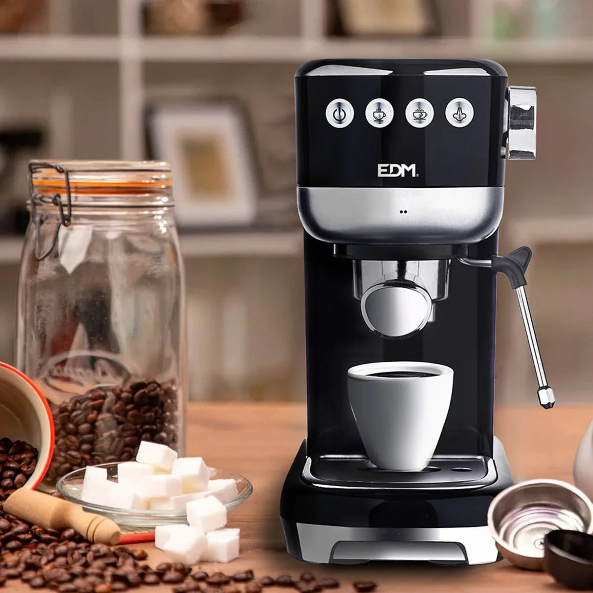Caffettiera Express a Leva EDM 07707 Nero 2 Tazze 1,3 L - Yestore