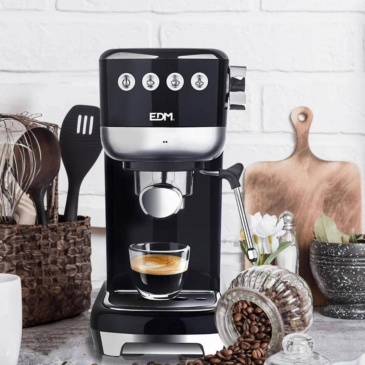 Caffettiera Express a Leva EDM 07707 Nero 2 Tazze 1,3 L - Yestore