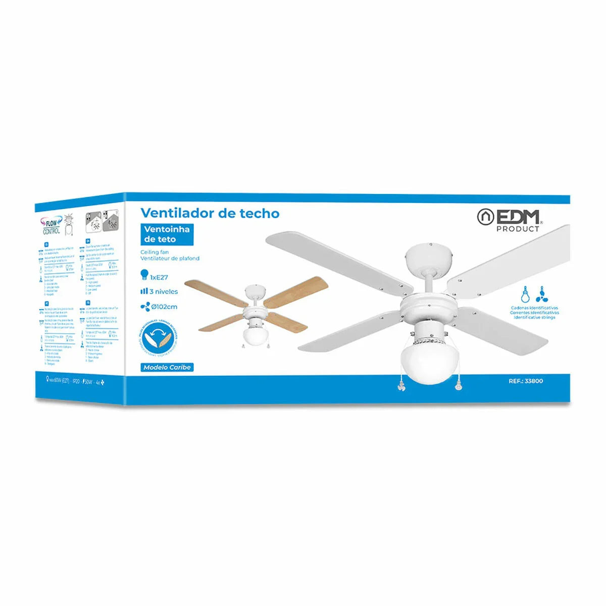 Ventilatore da Soffitto con Luce EDM 33800 Caribe Bianco 50 W - Yestore