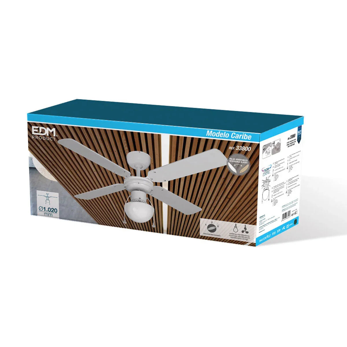 Ventilatore da Soffitto con Luce EDM 33800 Caribe Bianco 50 W - Yestore