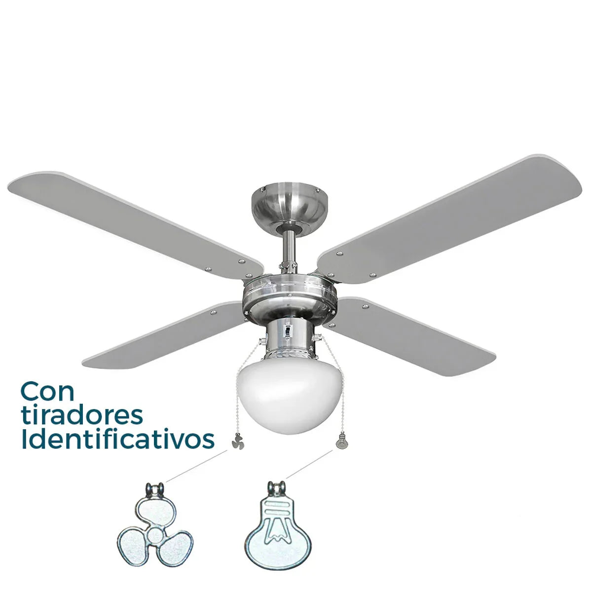 Ventilatore da Soffitto con Luce EDM 33801 Caribe Argentato 50 W - Yestore