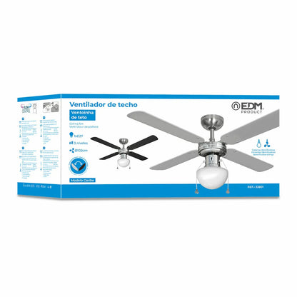 Ventilatore da Soffitto con Luce EDM 33801 Caribe Argentato 50 W - Yestore