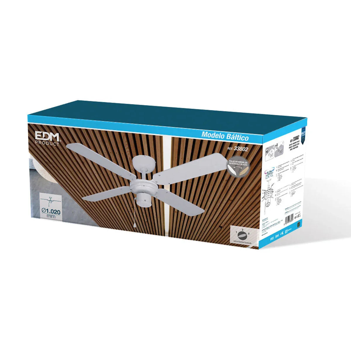 Ventilatore da Soffitto EDM 33802 Báltico Bianco 50 W ø 102 cm - Yestore