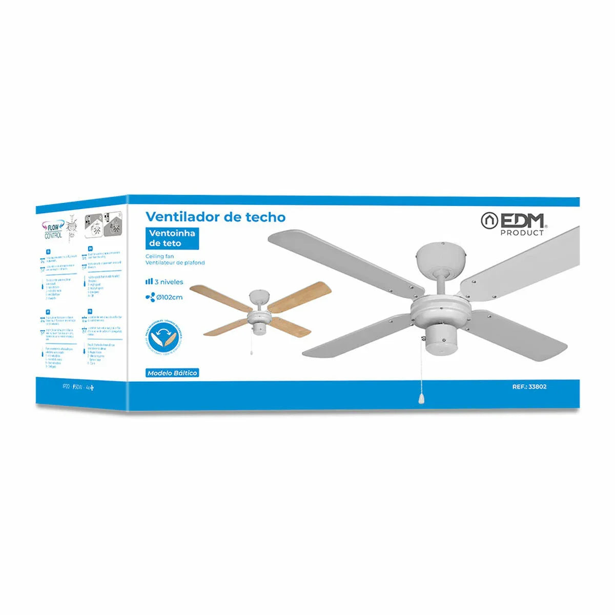 Ventilatore da Soffitto EDM 33802 Báltico Bianco 50 W ø 102 cm - Yestore