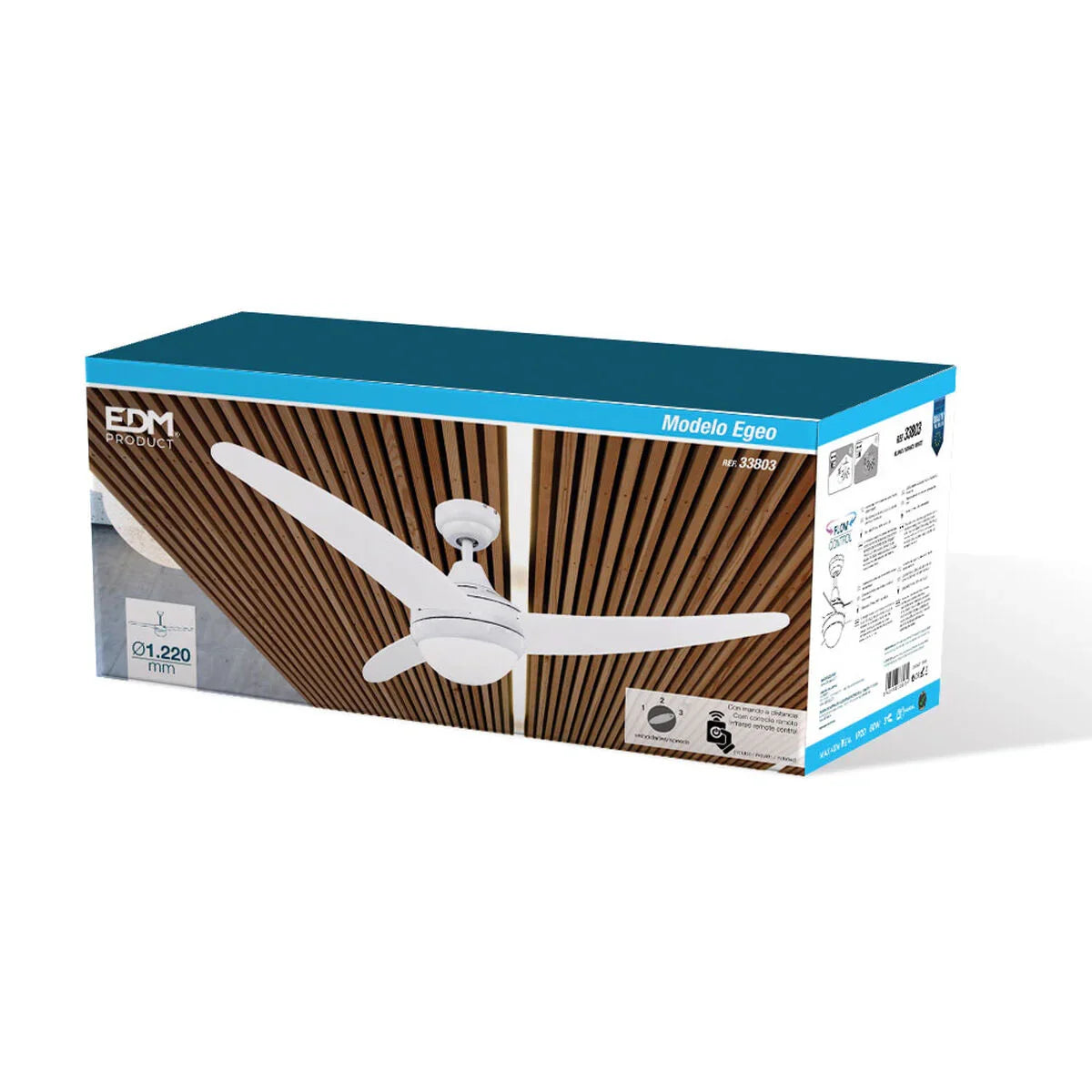 Ventilatore da Soffitto con Luce EDM 33803 Egeo Bianco 60 W - Yestore