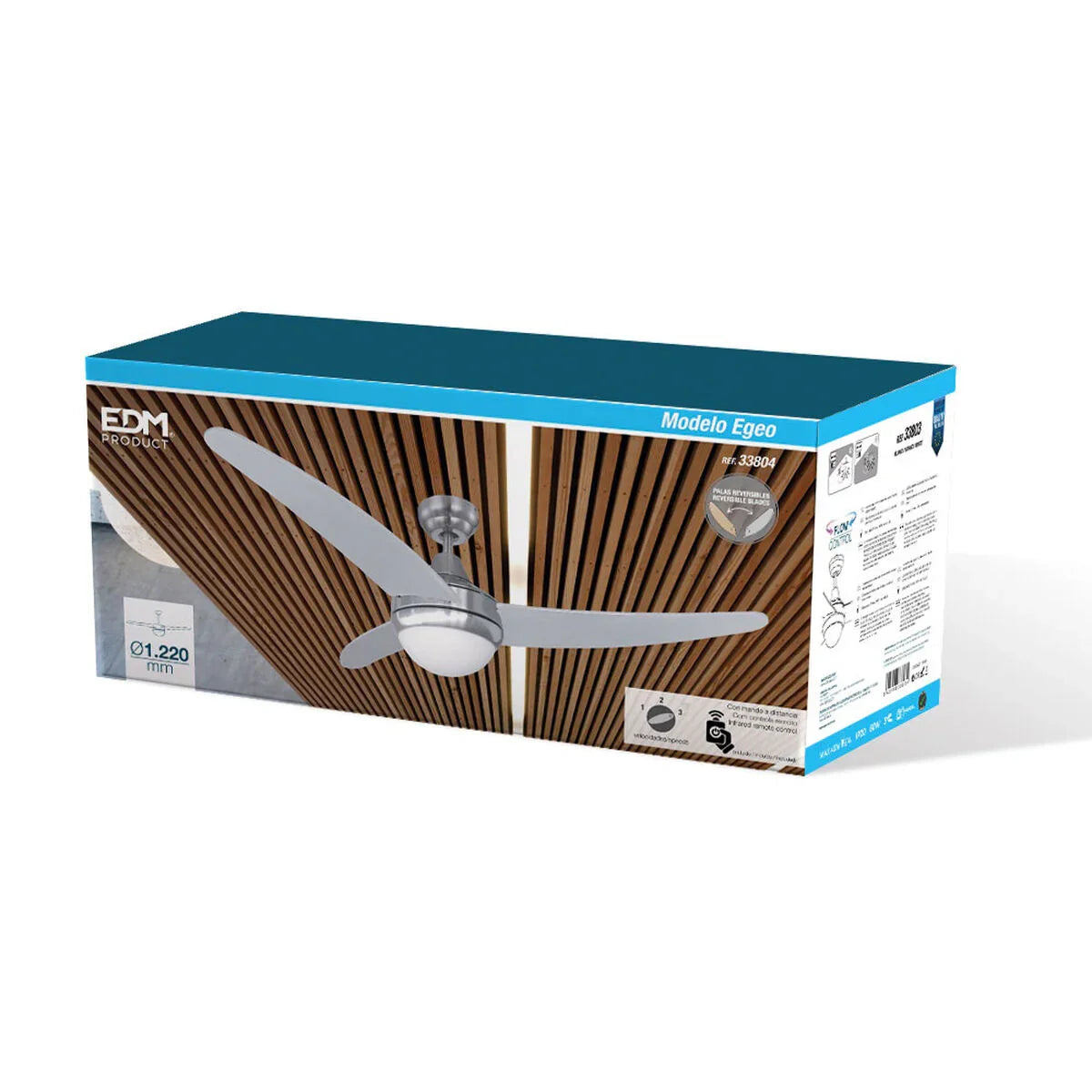 Ventilatore da Soffitto con Luce EDM 33804 Egeo Argentato 60 W - Yestore