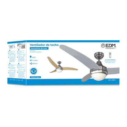 Ventilatore da Soffitto con Luce EDM 33804 Egeo Argentato 60 W - Yestore