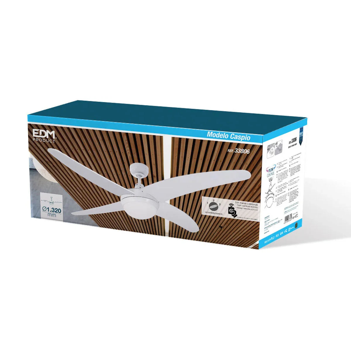 Ventilatore da Soffitto con Luce EDM 33806 Caspio Bianco 60 W - Yestore