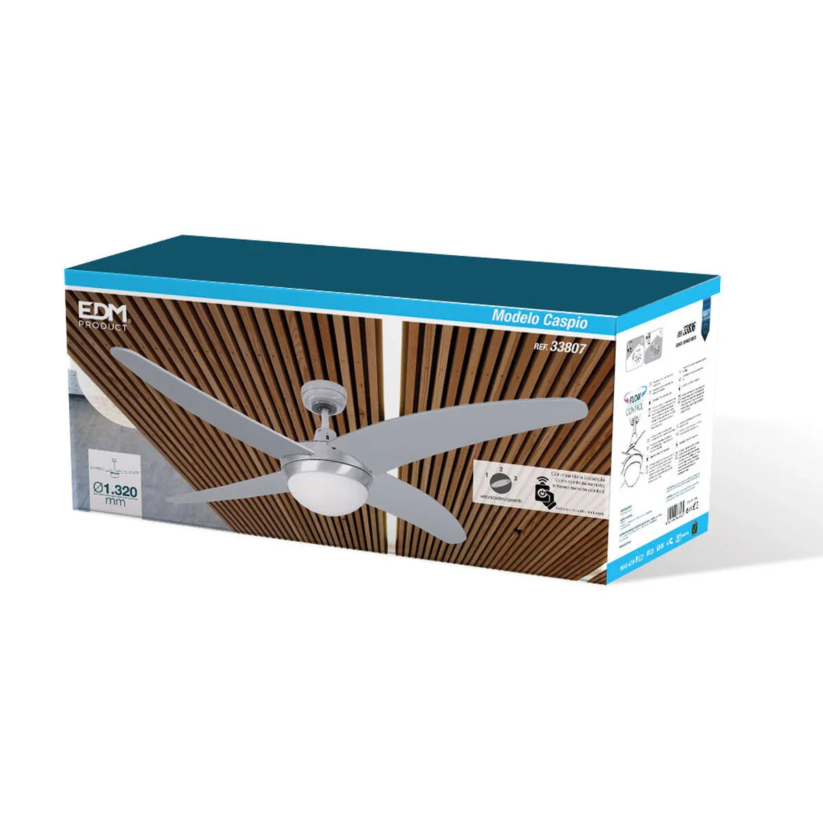 Ventilatore da Soffitto con Luce EDM 33807 Caspio Argentato 60 W - Yestore