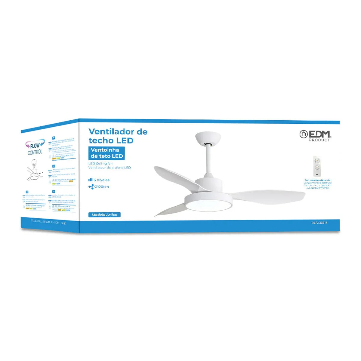 Ventilatore da Soffitto con Luce EDM 33817 Arctic Bianco 24 W 38 W 2160 Lm - Yestore