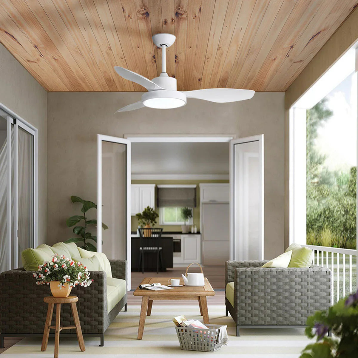 Ventilatore da Soffitto con Luce EDM 33817 Arctic Bianco 24 W 38 W 2160 Lm - Yestore