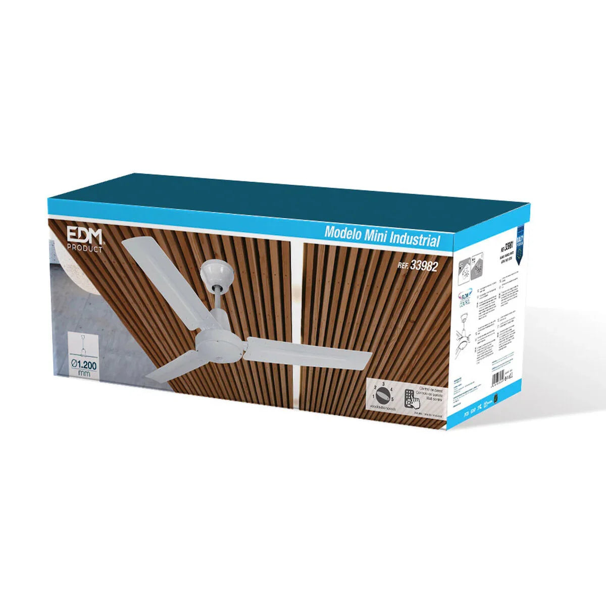 Ventilatore da Soffitto EDM 33982 Bianco 60 W Ø 120 cm Mini industriale - Yestore
