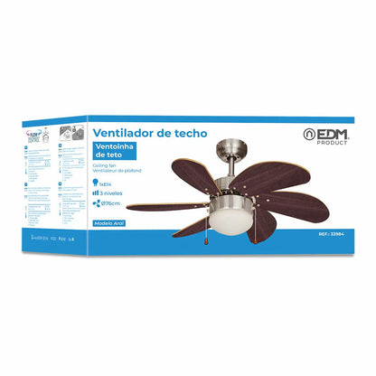 Ventilatore da Soffitto con Luce EDM 33984 Aral Wengue nichel 50 W - Yestore