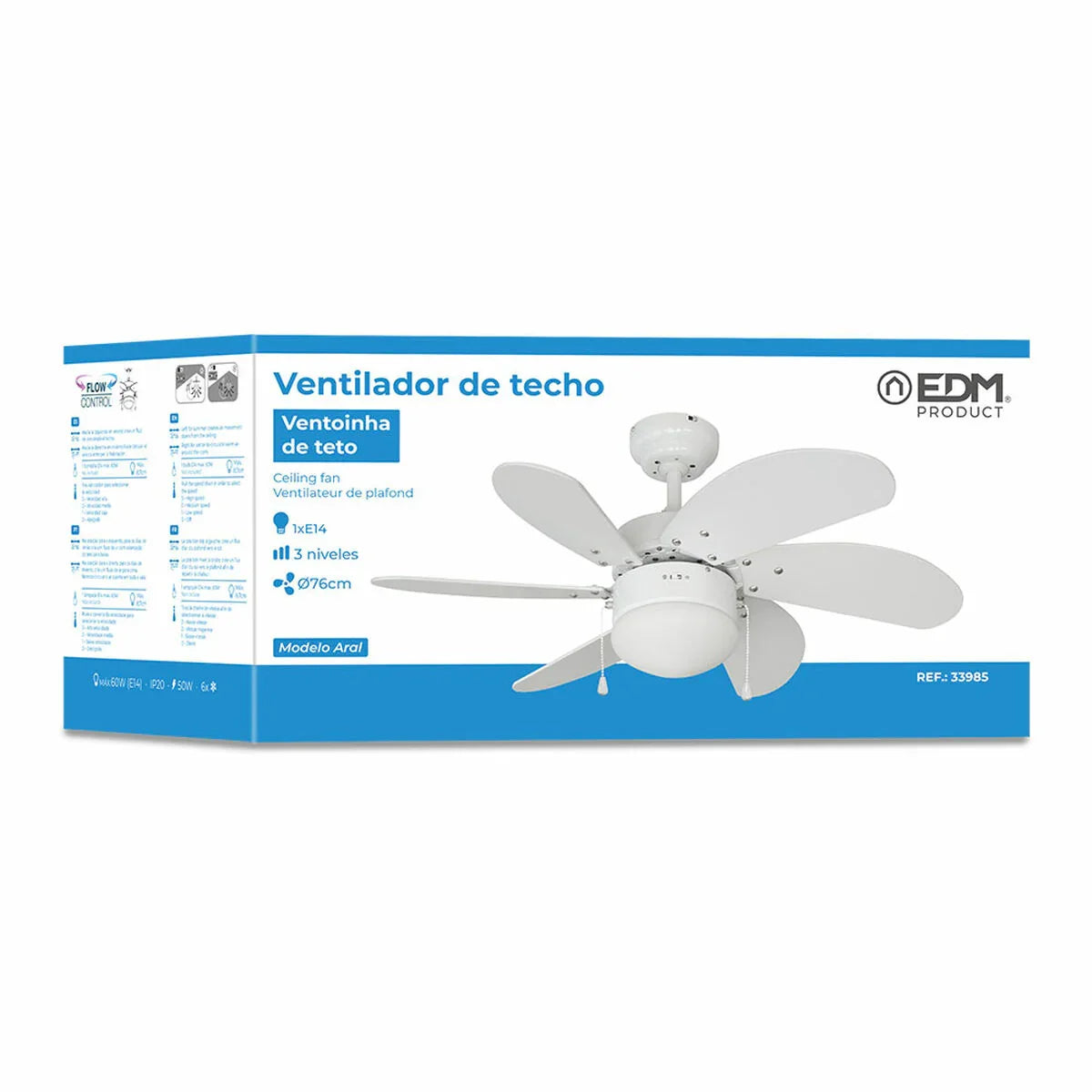 Ventilatore da Soffitto con Luce EDM 33985 Aral Bianco 50 W - Yestore