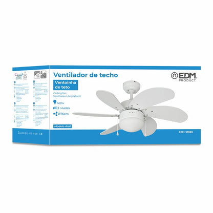 Ventilatore da Soffitto con Luce EDM 33985 Aral Bianco 50 W - Yestore