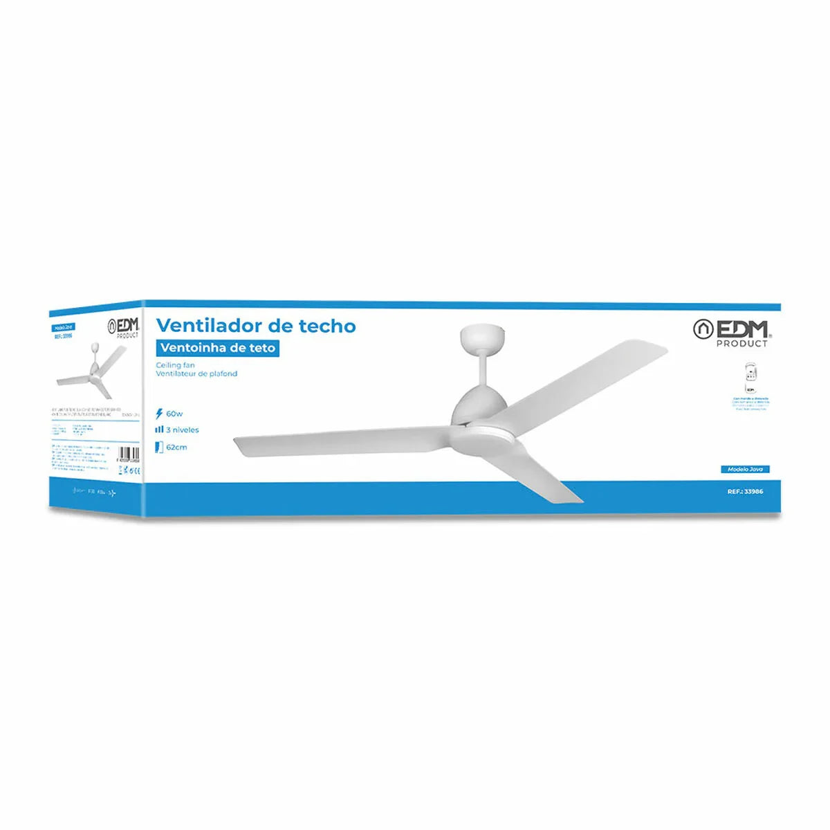 Ventilatore da Soffitto EDM 33986 Java Bianco 60 W Ø 130 cm - Yestore