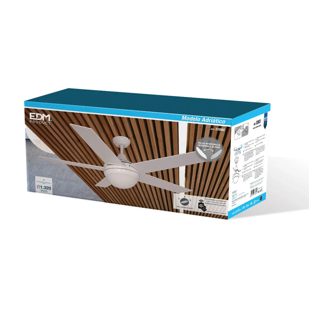 Ventilatore da Soffitto con Luce EDM 33988 Adriatico Bianco 60 W - Yestore