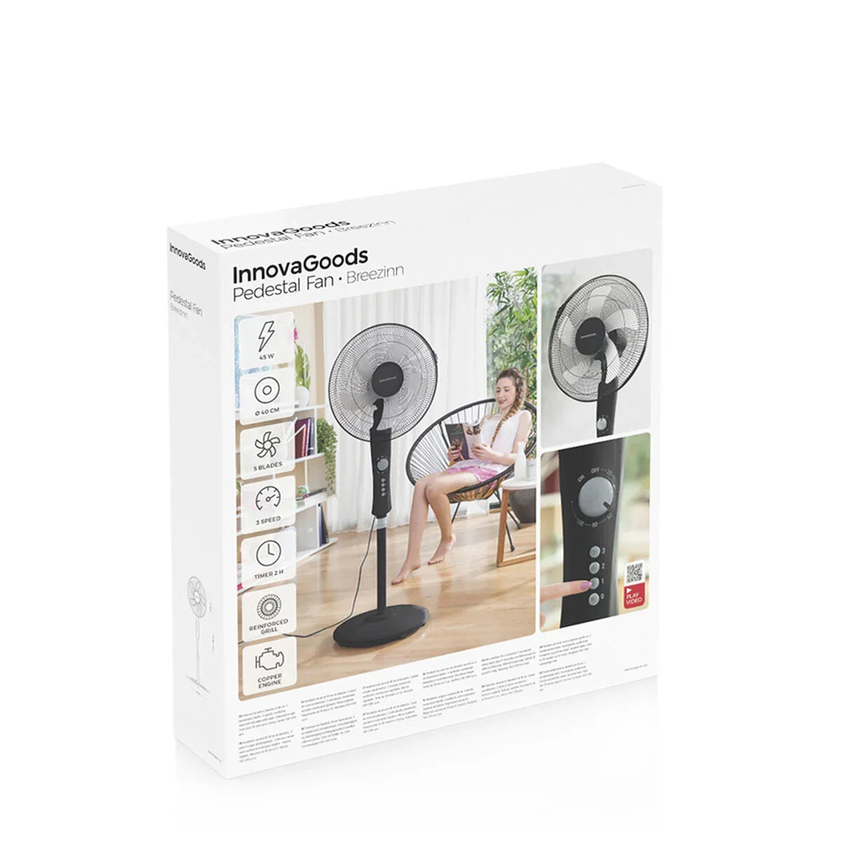 Ventilatore a Piantana InnovaGoods Breezinn Nero 45 W - Yestore