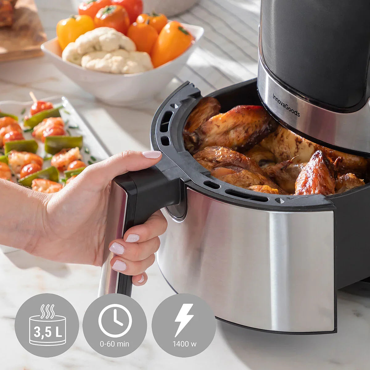 Air Fryer InnovaGoods Fryinn 3500 Black 1400 W 3,5 L Stainless steel - Yestore