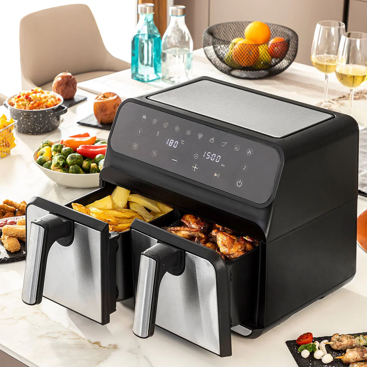 Air Fryer InnovaGoods Fryinn Double 8000 Black 3400 W 8 L Stainless steel - Yestore