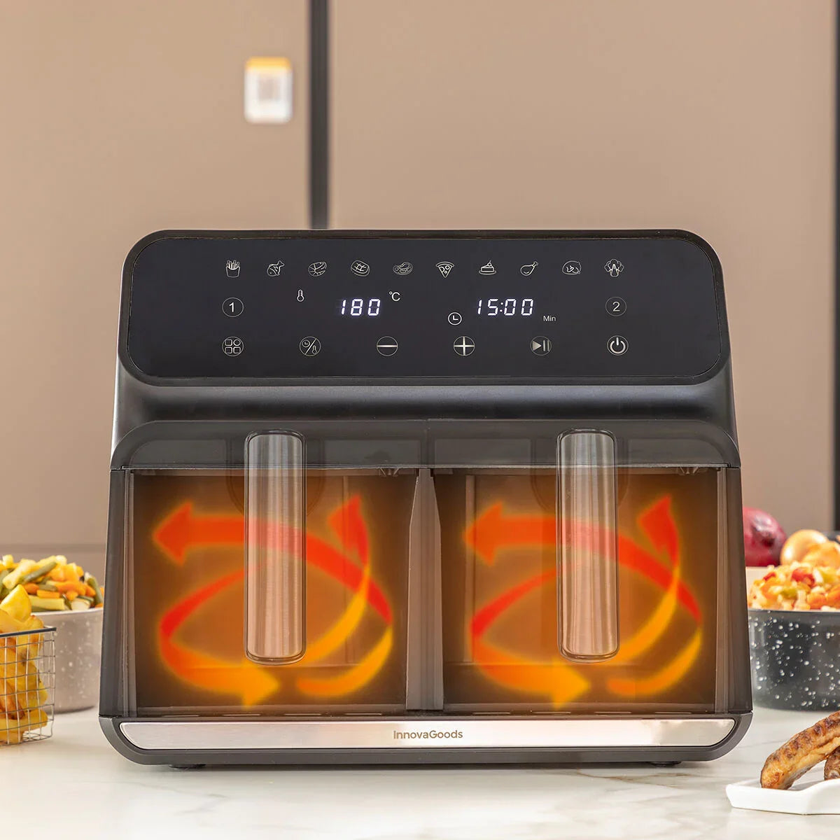 Air Fryer InnovaGoods Fryinn Double 8000 Black 3400 W 8 L Stainless steel - Yestore