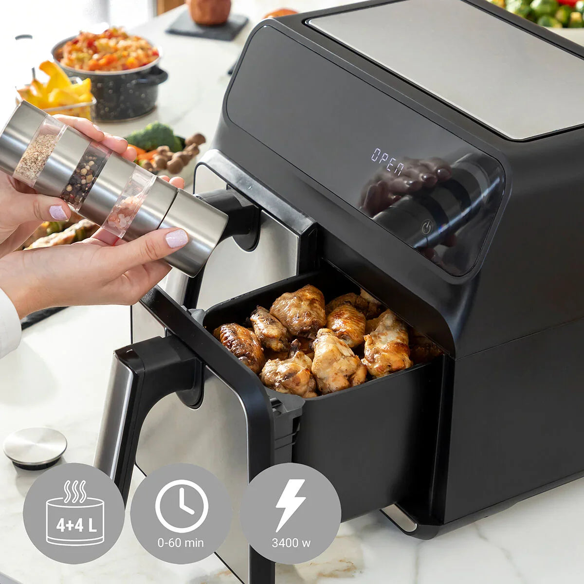 Air Fryer InnovaGoods Fryinn Double 8000 Black 3400 W 8 L Stainless steel - Yestore