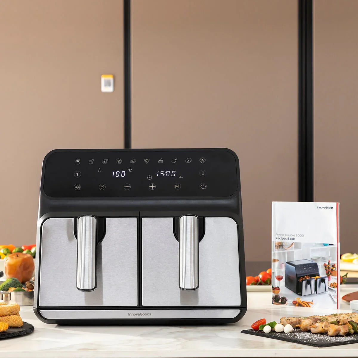Air Fryer InnovaGoods Fryinn Double 8000 Black 3400 W 8 L Stainless steel - Yestore