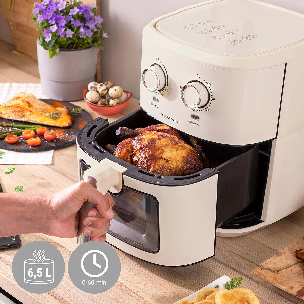 Air Fryer InnovaGoods Vynner Pro 6500 Cream 1700 W 6,5 L Stainless steel - Yestore