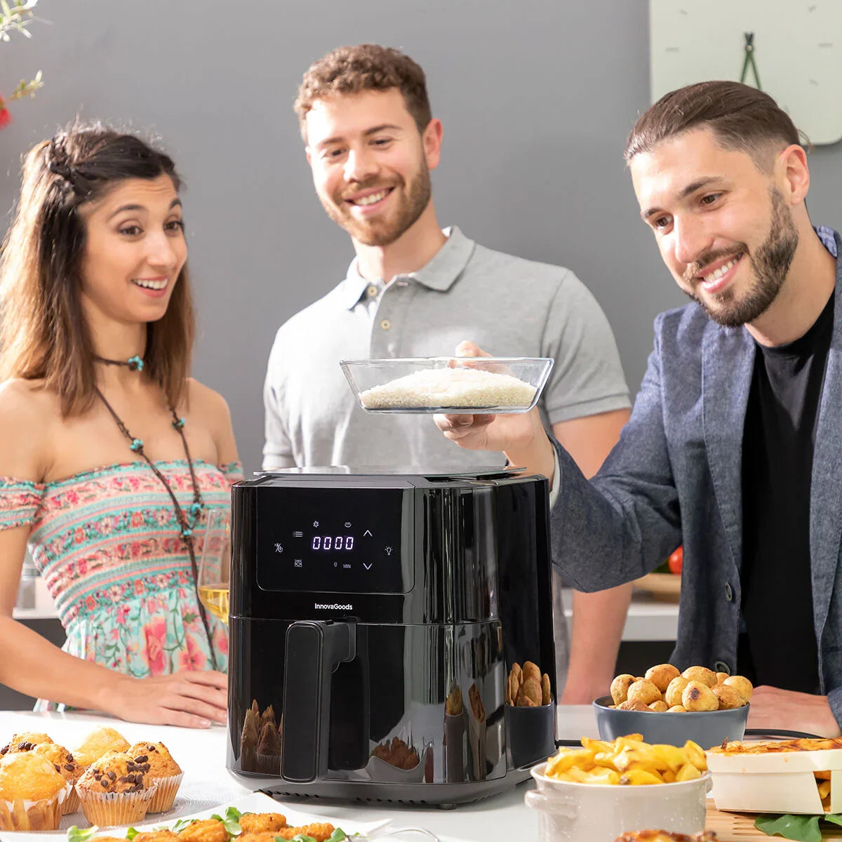 Air Fryer with Weighing Scale InnovaGoods Fryinn Balance 5000 Black 1500 W 5 L Stainless steel - Yestore