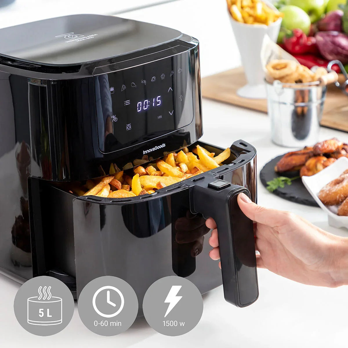 Air Fryer with Weighing Scale InnovaGoods Fryinn Balance 5000 Black 1500 W 5 L Stainless steel - Yestore