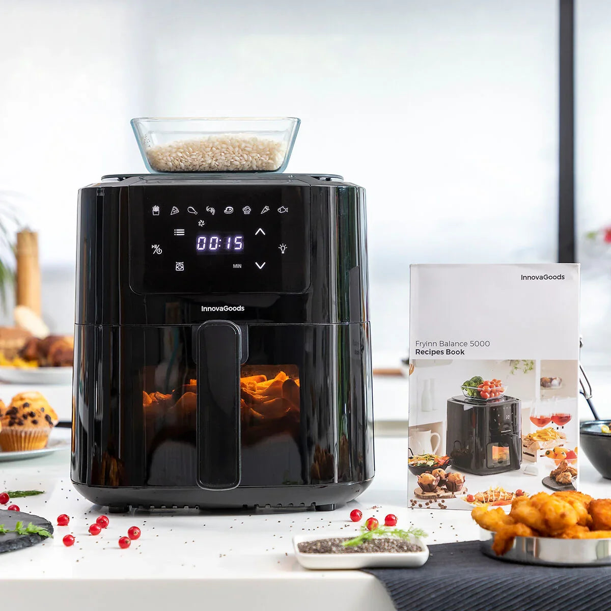 Air Fryer with Weighing Scale InnovaGoods Fryinn Balance 5000 Black 1500 W 5 L Stainless steel - Yestore