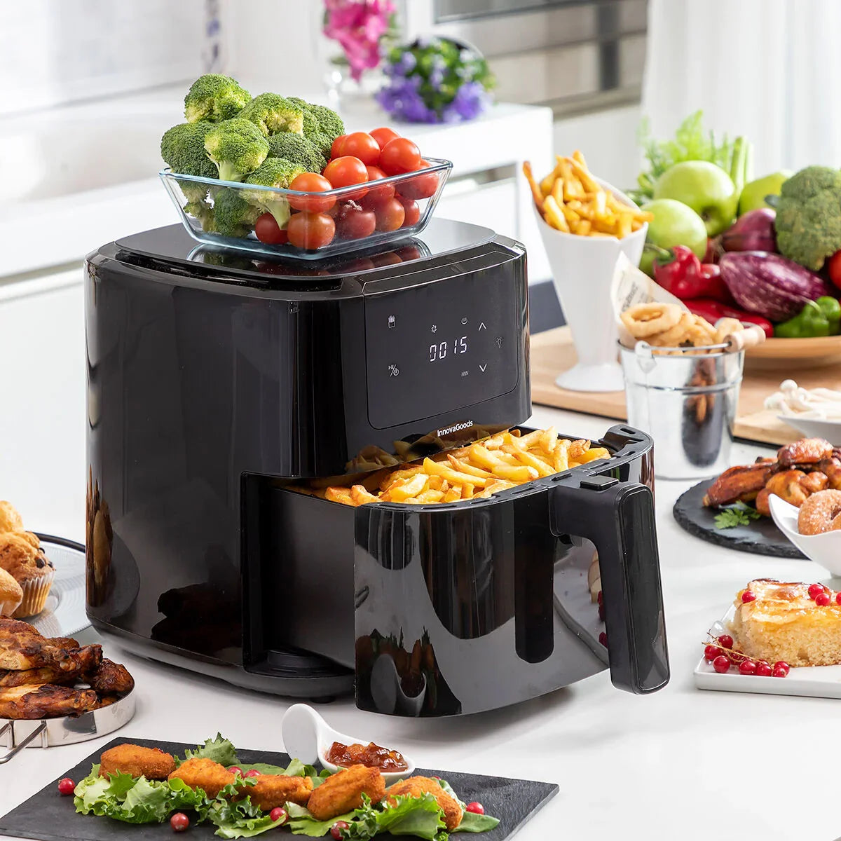 Air Fryer with Weighing Scale InnovaGoods Fryinn Balance 5000 Black 1500 W 5 L Stainless steel - Yestore
