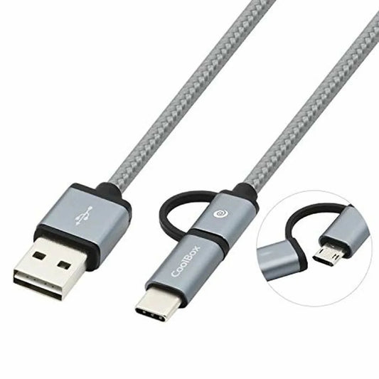 USB Cable to Micro USB and USB-C CoolBox COO-CAB-U2MC-GR Grey - Yestore