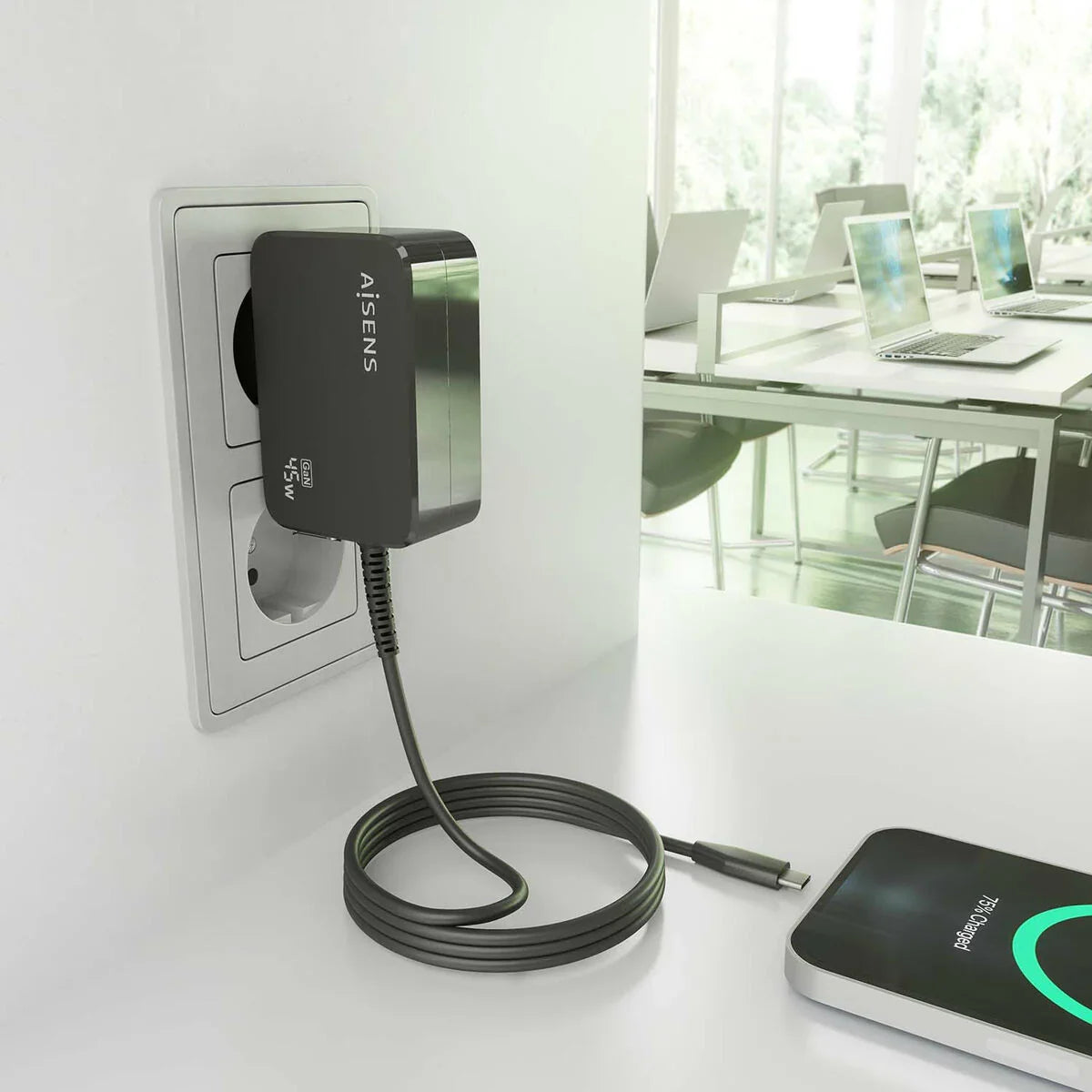 Caricabatterie da Parete Aisens ASCH-1PD45WL032-BK Nero 45 W (1 Unità) - Yestore